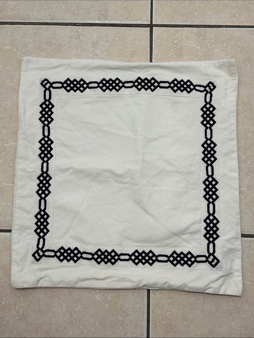 Pottery Barn Embroidered Square Pillow Cover in Cream and Navy Blue